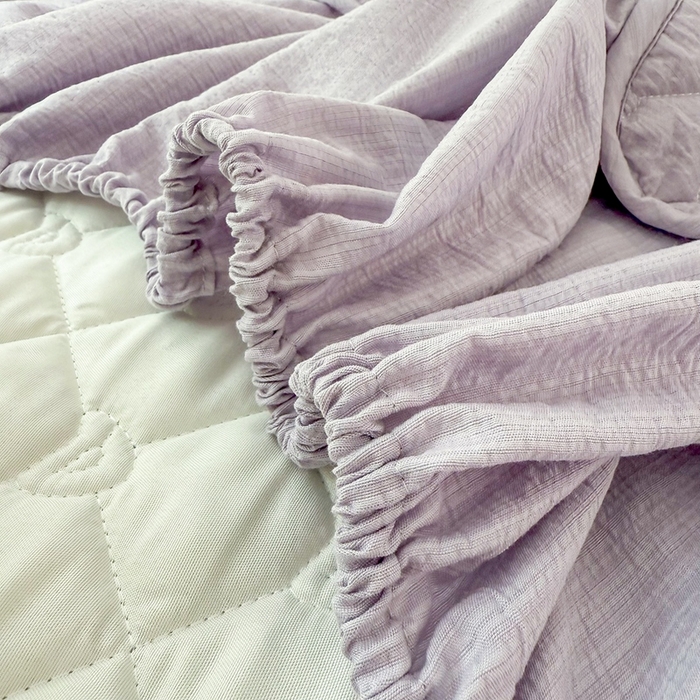 91家纺网 家纺一手货源 找家纺 仟网汇2025新款新款皱皱纱夹棉床笠 紫色