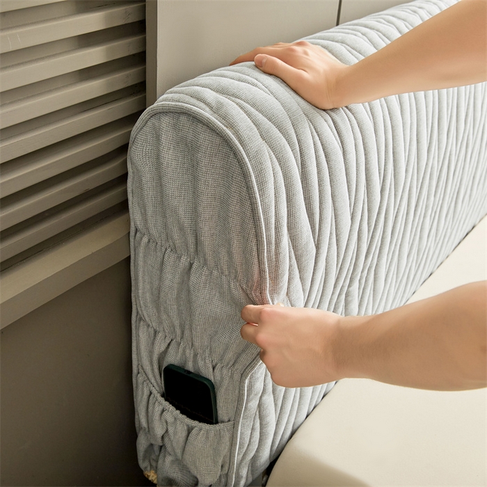 91家纺网 家纺一手货源 找家纺 情恒家纺 2025新款老粗布加厚双面可用全包床头罩 老粗布-月光灰