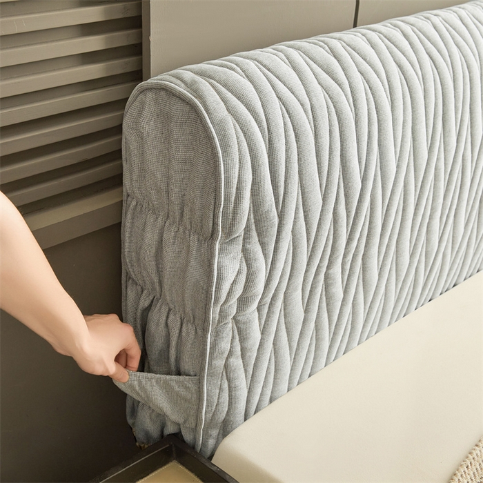 91家纺网 家纺一手货源 找家纺 情恒家纺 2025新款老粗布加厚双面可用全包床头罩 老粗布-月光灰