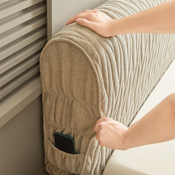 91家纺网 家纺一手货源 找家纺 情恒家纺 2025新款老粗布加厚双面可用全包床头罩 老粗布-茶色咖