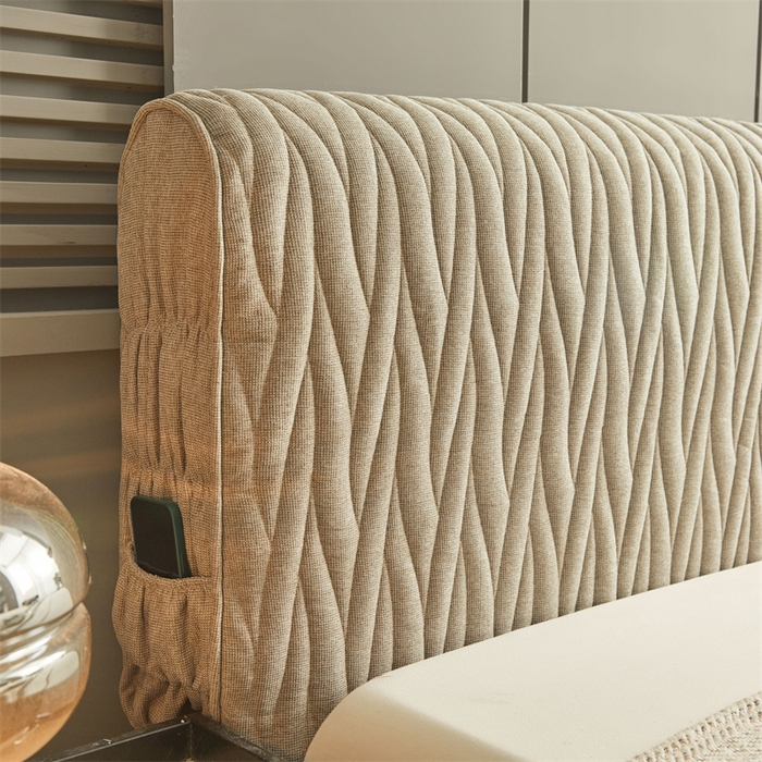 91家纺网 家纺一手货源 找家纺 情恒家纺 2025新款老粗布加厚双面可用全包床头罩 老粗布-茶色咖