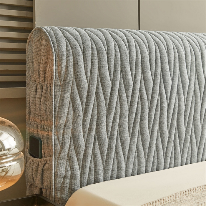 91家纺网 家纺一手货源 找家纺 情恒家纺 2025新款老粗布加厚双面可用全包床头罩 老粗布-太空灰