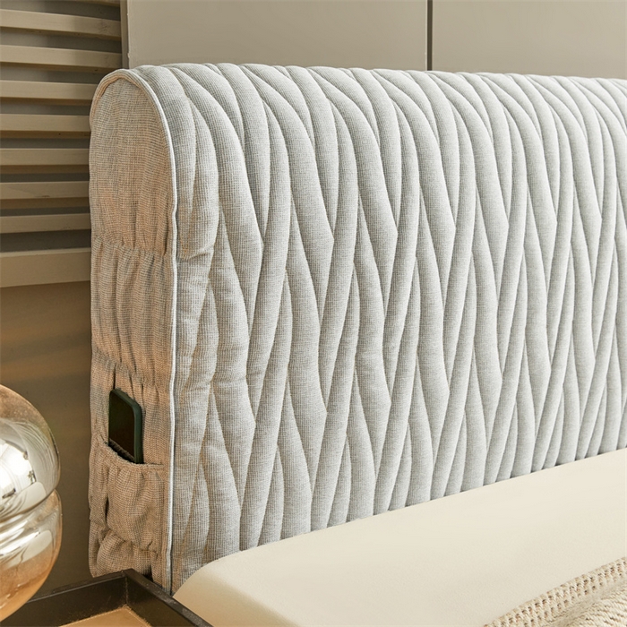 91家纺网 家纺一手货源 找家纺 情恒家纺 2025新款老粗布加厚双面可用全包床头罩 老粗布-月光灰