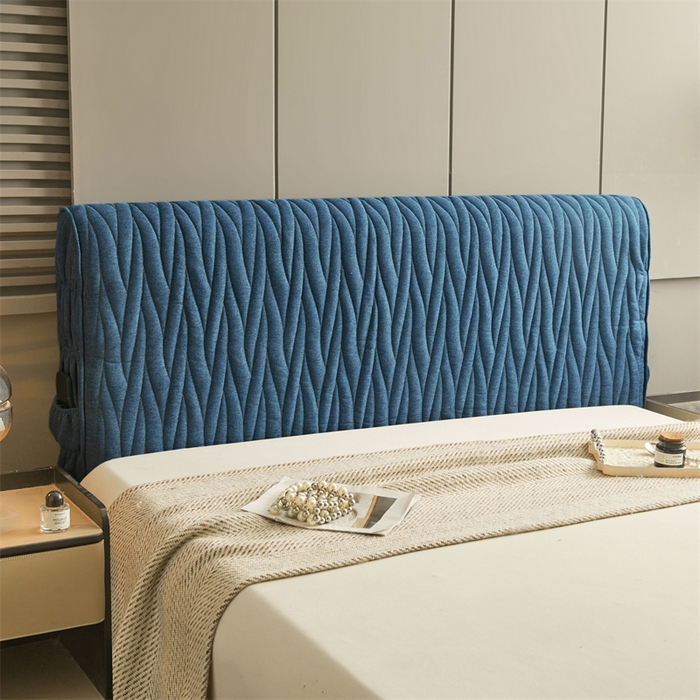 91家纺网 家纺一手货源 找家纺 情恒家纺 2025新款老粗布加厚双面可用全包床头罩 老粗布-海洋蓝