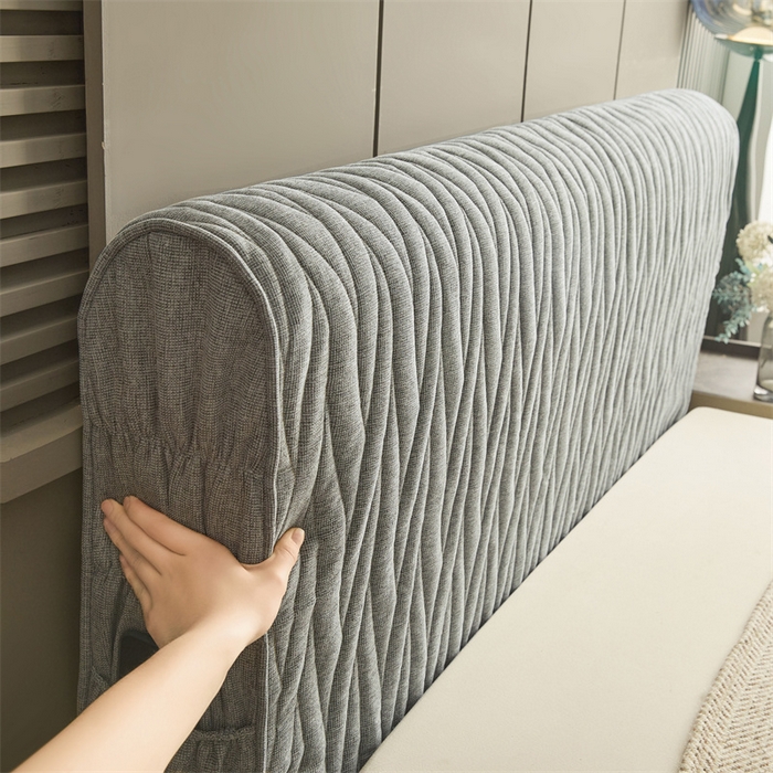 91家纺网 家纺一手货源 找家纺 情恒家纺 2025新款老粗布加厚双面可用全包床头罩 老粗布-太空灰