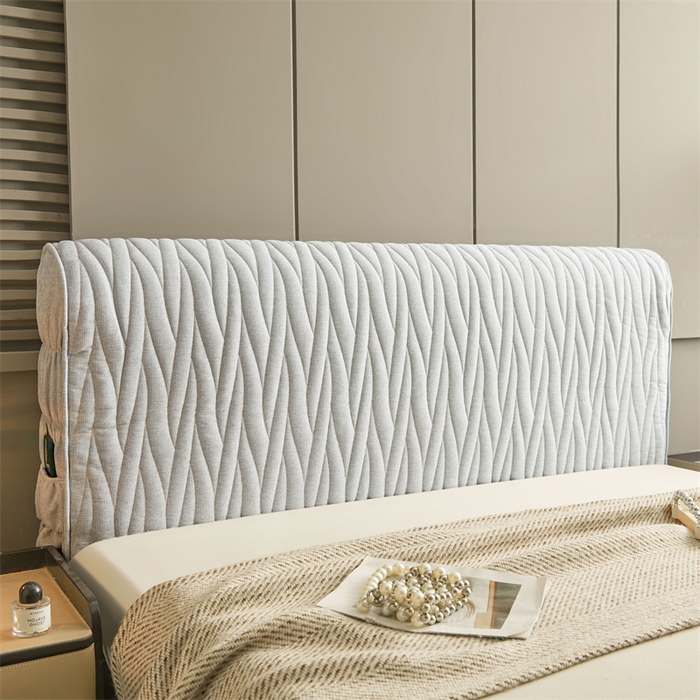 91家纺网 家纺一手货源 找家纺 情恒家纺 2025新款老粗布加厚双面可用全包床头罩 老粗布-月光灰