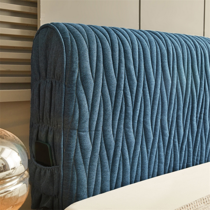 91家纺网 家纺一手货源 找家纺 情恒家纺 2025新款老粗布加厚双面可用全包床头罩 老粗布-海洋蓝