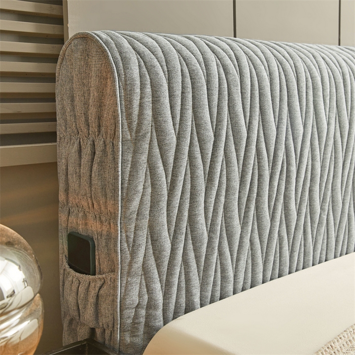 91家纺网 家纺一手货源 找家纺 情恒家纺 2025新款老粗布加厚双面可用全包床头罩 老粗布-太空灰