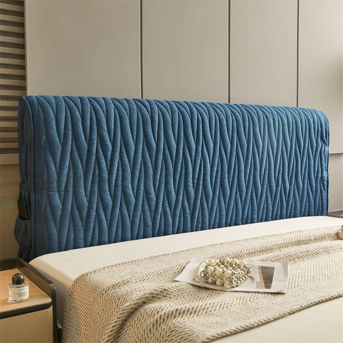 91家纺网 家纺一手货源 找家纺 情恒家纺 2025新款老粗布加厚双面可用全包床头罩 老粗布-海洋蓝