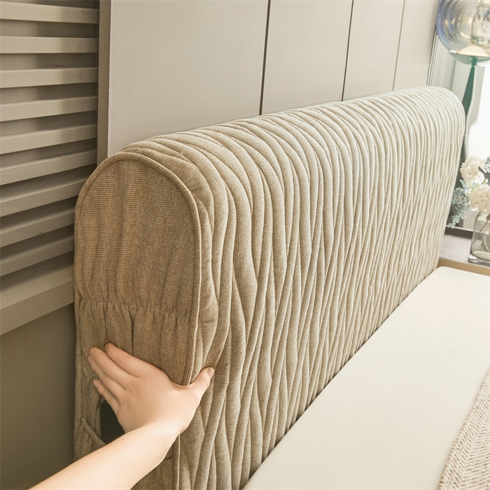 91家纺网 家纺一手货源 找家纺 情恒家纺 2025新款老粗布加厚双面可用全包床头罩 老粗布-茶色咖