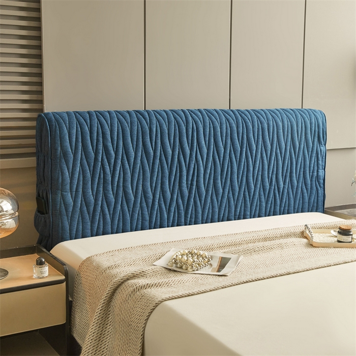 91家纺网 家纺一手货源 找家纺 情恒家纺 2025新款老粗布加厚双面可用全包床头罩 老粗布-海洋蓝