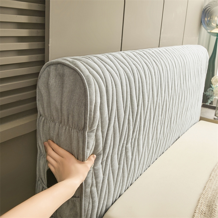 91家纺网 家纺一手货源 找家纺 情恒家纺 2025新款老粗布加厚双面可用全包床头罩 老粗布-月光灰