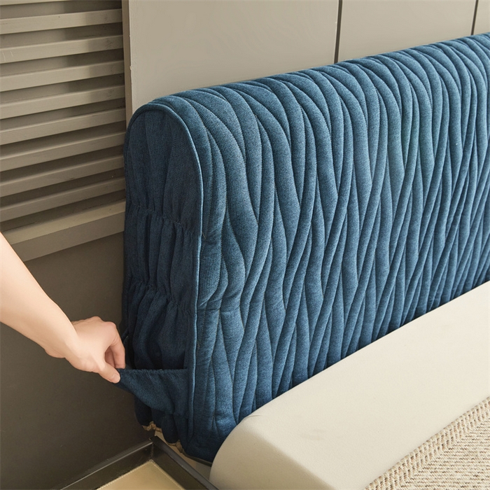 91家纺网 家纺一手货源 找家纺 情恒家纺 2025新款老粗布加厚双面可用全包床头罩 老粗布-海洋蓝