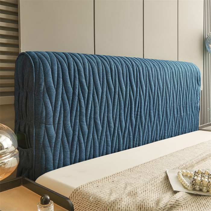 情恒家纺 2025新款老粗布加厚双面可用全包床头罩 老粗布-海洋蓝