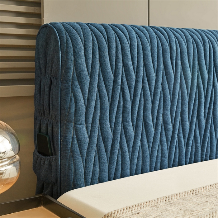 91家纺网 家纺一手货源 找家纺 情恒家纺 2025新款老粗布加厚双面可用全包床头罩 老粗布-海洋蓝