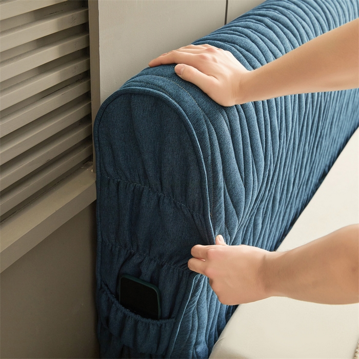 91家纺网 家纺一手货源 找家纺 情恒家纺 2025新款老粗布加厚双面可用全包床头罩 老粗布-海洋蓝