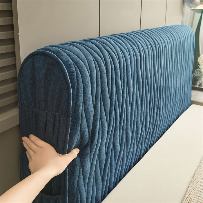 91家纺网 家纺一手货源 找家纺 情恒家纺 2025新款老粗布加厚双面可用全包床头罩 老粗布-海洋蓝
