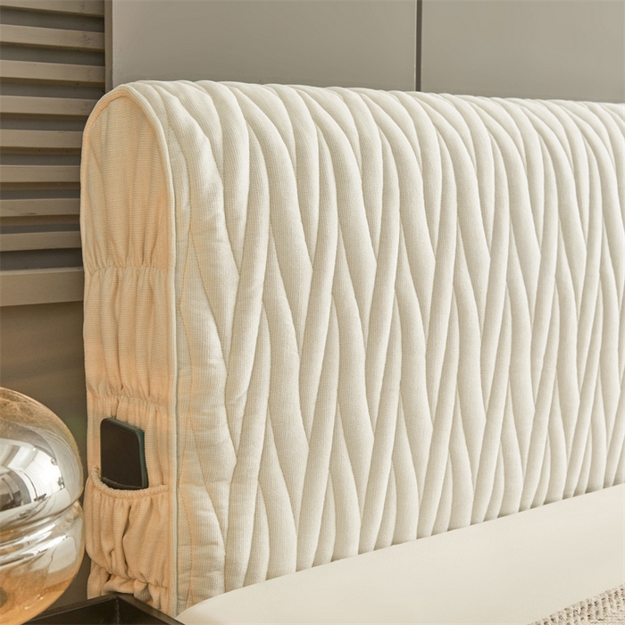 91家纺网 家纺一手货源 找家纺 情恒家纺 2025新款老粗布加厚双面可用全包床头罩 老粗布-奶油白