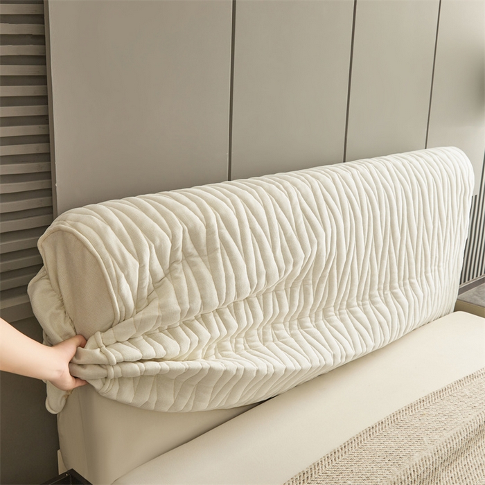 91家纺网 家纺一手货源 找家纺 情恒家纺 2025新款老粗布加厚双面可用全包床头罩 老粗布-奶油白