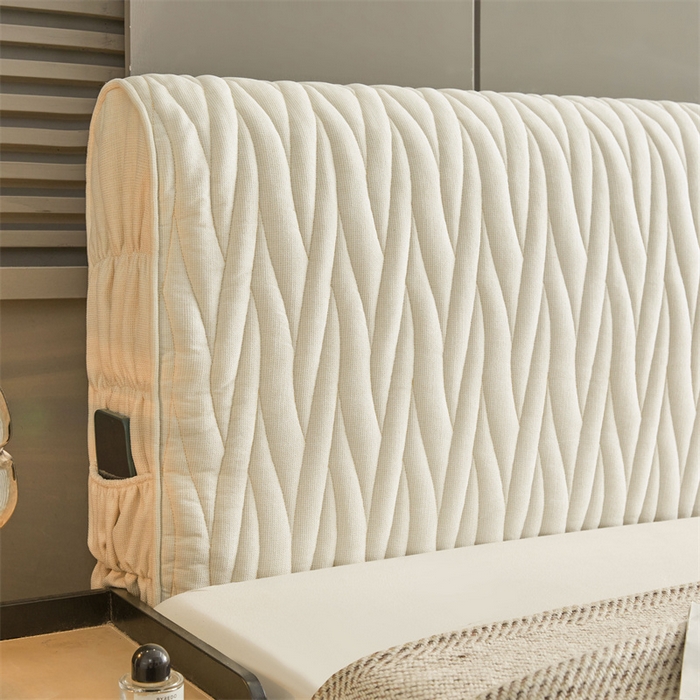 91家纺网 家纺一手货源 找家纺 情恒家纺 2025新款老粗布加厚双面可用全包床头罩 老粗布-奶油白