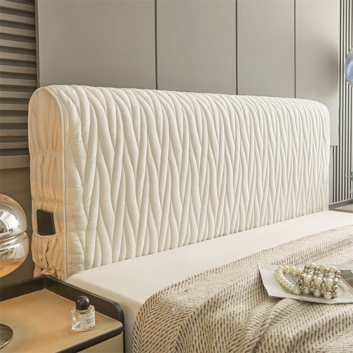 91家纺网 家纺一手货源 找家纺 情恒家纺 2025新款老粗布加厚双面可用全包床头罩 老粗布-奶油白