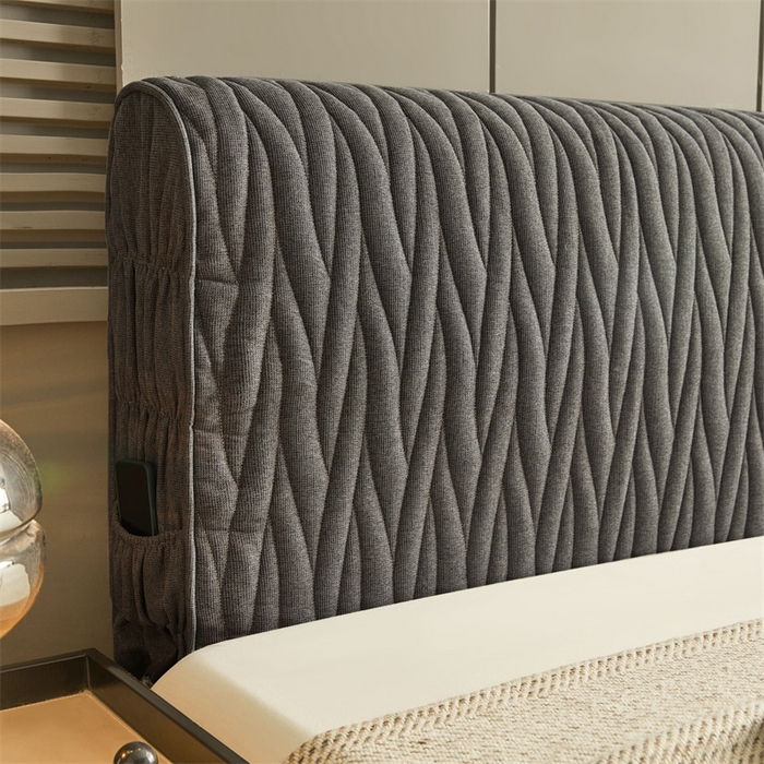 91家纺网 家纺一手货源 找家纺 情恒家纺 2025新款老粗布加厚双面可用全包床头罩 老粗布-星辰灰