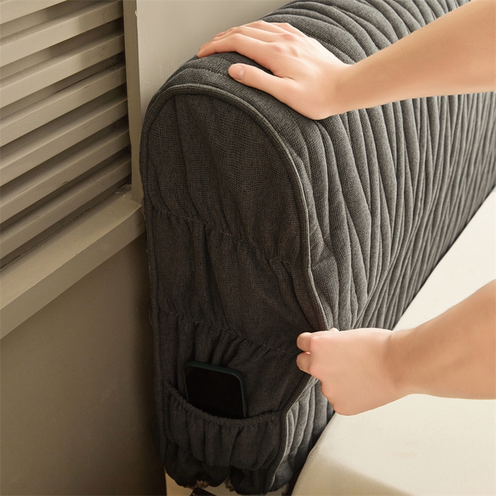 91家纺网 家纺一手货源 找家纺 情恒家纺 2025新款老粗布加厚双面可用全包床头罩 老粗布-星辰灰