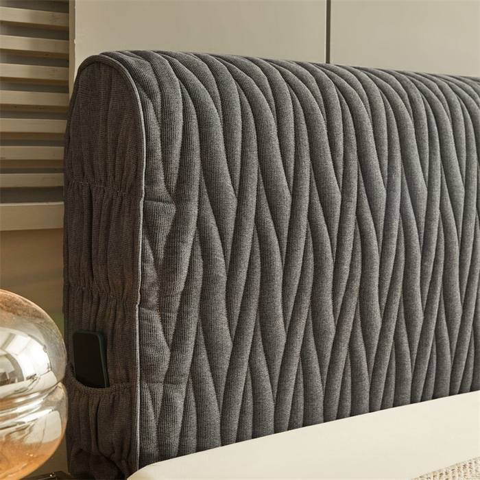 91家纺网 家纺一手货源 找家纺 情恒家纺 2025新款老粗布加厚双面可用全包床头罩 老粗布-星辰灰