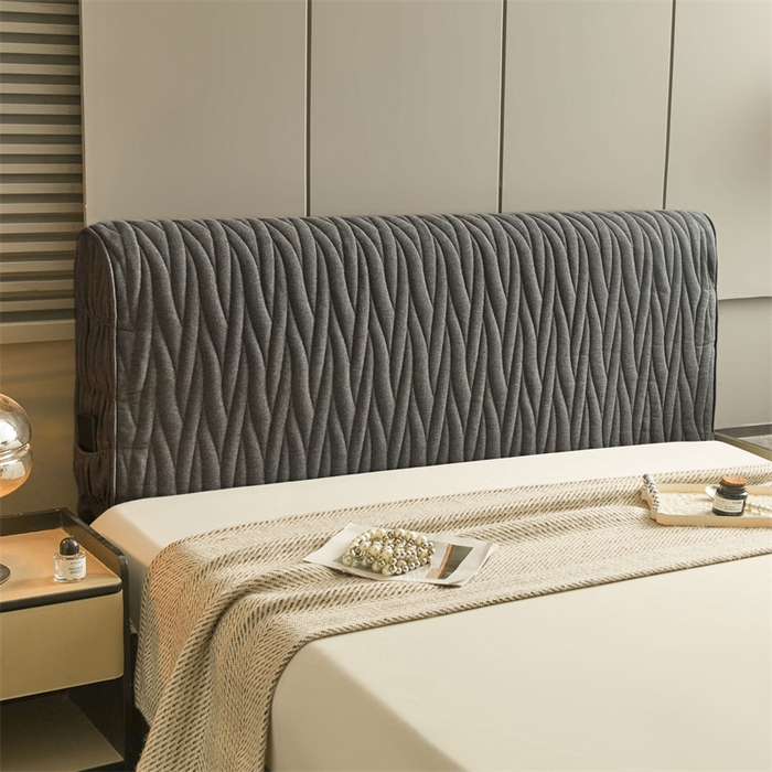 91家纺网 家纺一手货源 找家纺 情恒家纺 2025新款老粗布加厚双面可用全包床头罩 老粗布-星辰灰