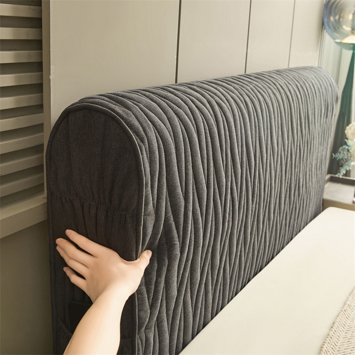 91家纺网 家纺一手货源 找家纺 情恒家纺 2025新款老粗布加厚双面可用全包床头罩 老粗布-星辰灰