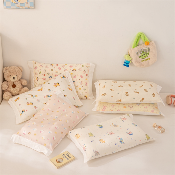 91家纺网 家纺一手货源 找家纺 灰鲸 2025春夏新款全棉纯棉双层纱压线宽边儿童枕套单枕套 组合图仅供参考