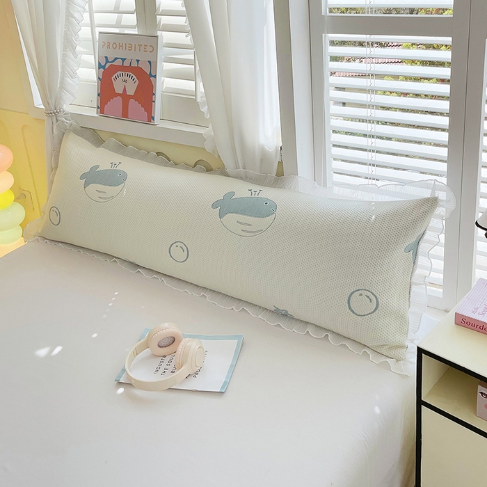 雨彤家纺 2025新款冰豆豆蕾丝花边双人长枕套单品枕套枕套单件 小鲸鱼-蓝