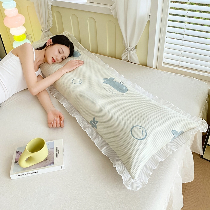 91家纺网 家纺一手货源 找家纺 雨彤家纺 2025新款冰豆豆蕾丝花边双人长枕套单品枕套枕套单件 小鲸鱼-蓝