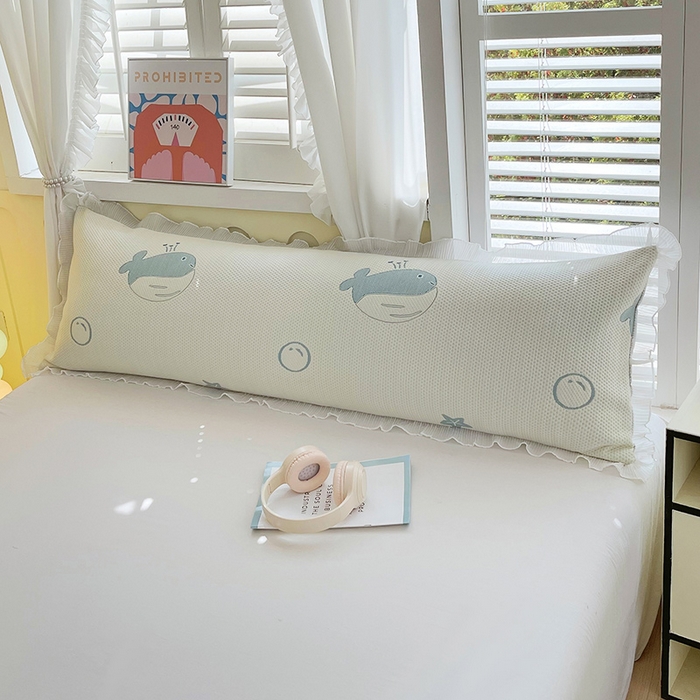 91家纺网 家纺一手货源 找家纺 雨彤家纺 2025新款冰豆豆蕾丝花边双人长枕套单品枕套枕套单件 小鲸鱼-蓝