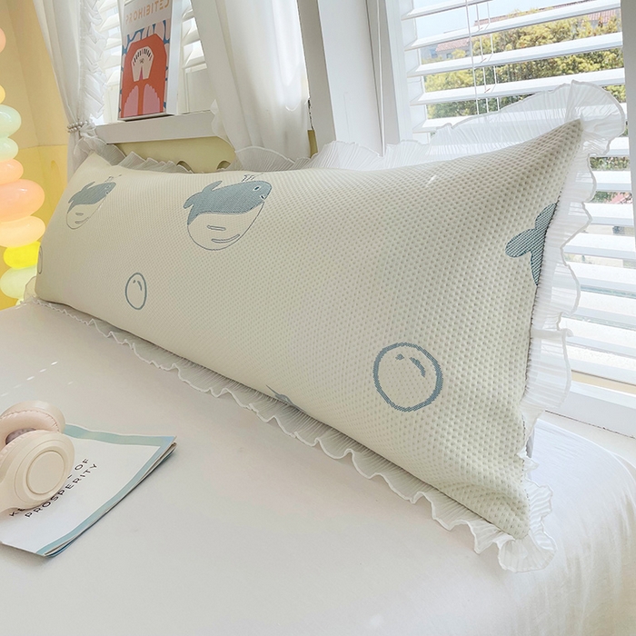 91家纺网 家纺一手货源 找家纺 雨彤家纺 2025新款冰豆豆蕾丝花边双人长枕套单品枕套枕套单件 小鲸鱼-蓝