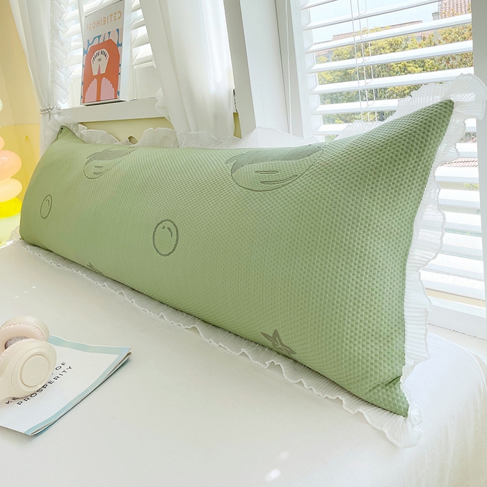 91家纺网 家纺一手货源 找家纺 雨彤家纺 2025新款冰豆豆蕾丝花边双人长枕套单品枕套枕套单件 小鲸鱼-橄榄绿