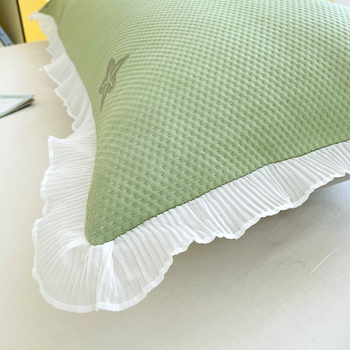 91家纺网 家纺一手货源 找家纺 雨彤家纺 2025新款冰豆豆蕾丝花边双人长枕套单品枕套枕套单件 小鲸鱼-橄榄绿