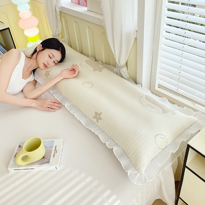 91家纺网 家纺一手货源 找家纺 雨彤家纺 2025新款冰豆豆蕾丝花边双人长枕套单品枕套枕套单件 小鲸鱼-浅咖