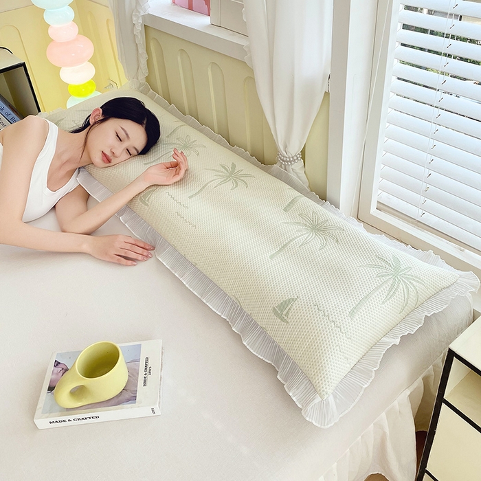 91家纺网 家纺一手货源 找家纺 雨彤家纺 2025新款冰豆豆蕾丝花边双人长枕套单品枕套枕套单件 一帆风顺-浅绿