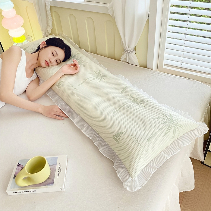 91家纺网 家纺一手货源 找家纺 雨彤家纺 2025新款冰豆豆蕾丝花边双人长枕套单品枕套枕套单件 一帆风顺-浅绿