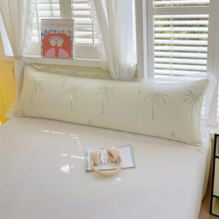 91家纺网 家纺一手货源 找家纺 雨彤家纺 2025新款冰豆豆蕾丝花边双人长枕套单品枕套枕套单件 一帆风顺-浅绿