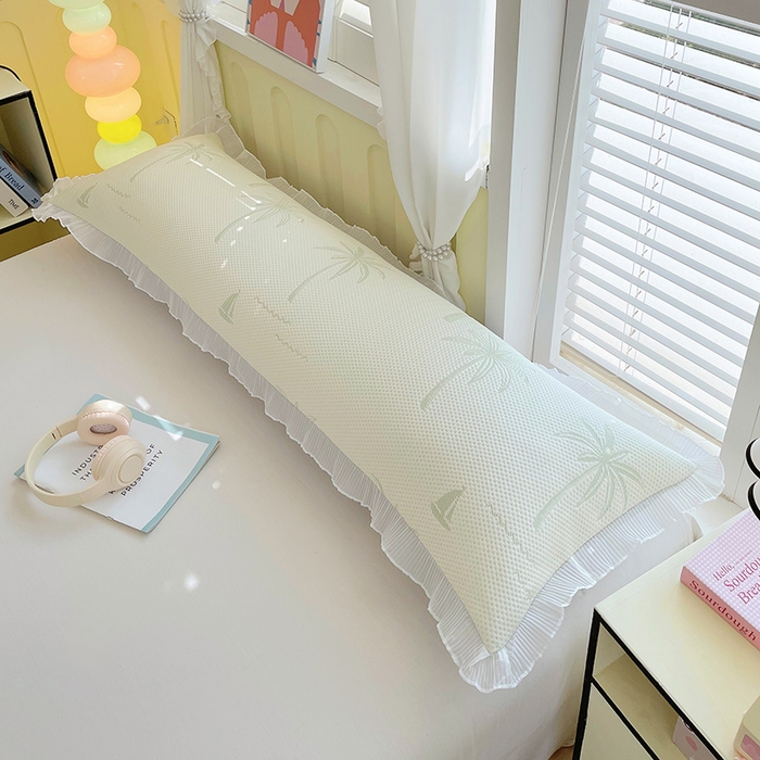 91家纺网 家纺一手货源 找家纺 雨彤家纺 2025新款冰豆豆蕾丝花边双人长枕套单品枕套枕套单件 一帆风顺-浅绿