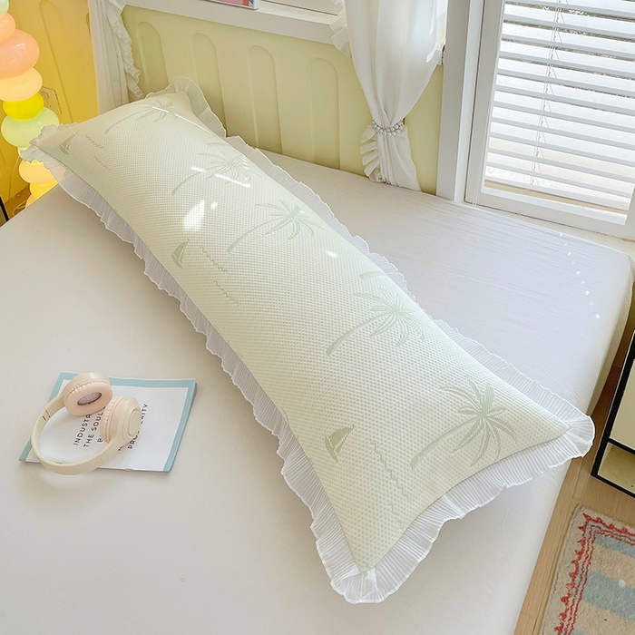 91家纺网 家纺一手货源 找家纺 雨彤家纺 2025新款冰豆豆蕾丝花边双人长枕套单品枕套枕套单件 一帆风顺-浅绿