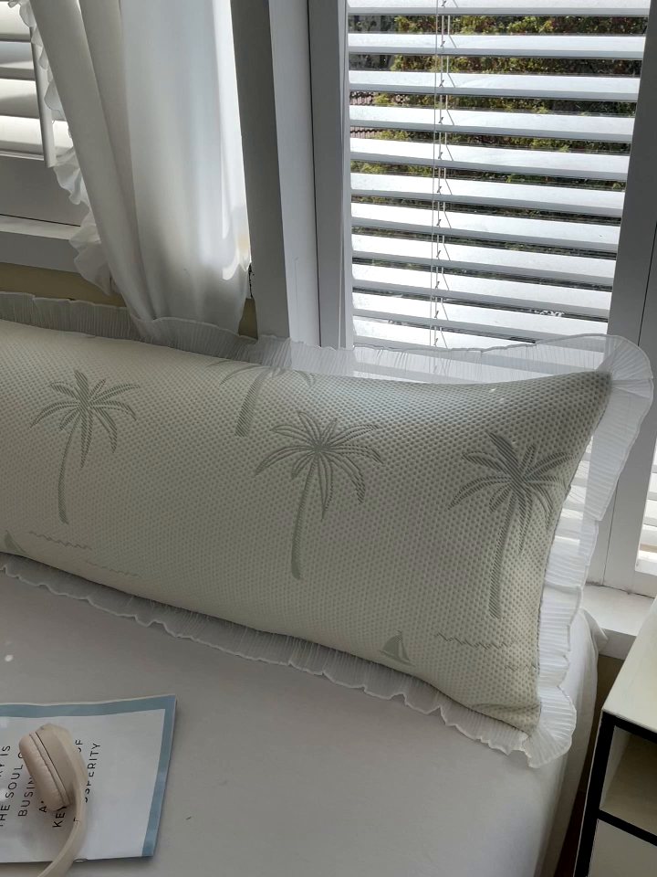 91家纺网 家纺一手货源 找家纺 雨彤家纺 2025新款冰豆豆蕾丝花边双人长枕套单品枕套枕套单件 一帆风顺-浅绿