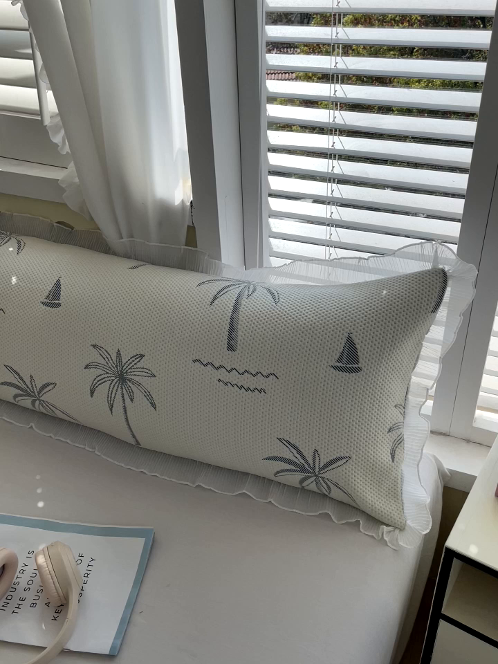 91家纺网 家纺一手货源 找家纺 雨彤家纺 2025新款冰豆豆蕾丝花边双人长枕套单品枕套枕套单件 一帆风顺-兰