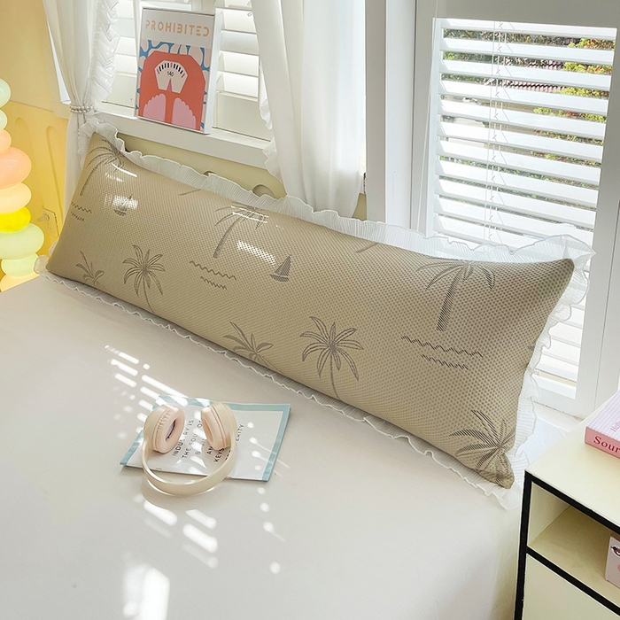 雨彤家纺 2025新款冰豆豆蕾丝花边双人长枕套单品枕套枕套单件 一帆风顺-咖