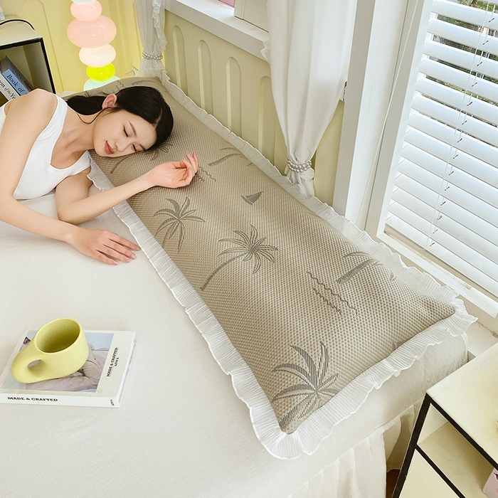 91家纺网 家纺一手货源 找家纺 雨彤家纺 2025新款冰豆豆蕾丝花边双人长枕套单品枕套枕套单件 一帆风顺-咖