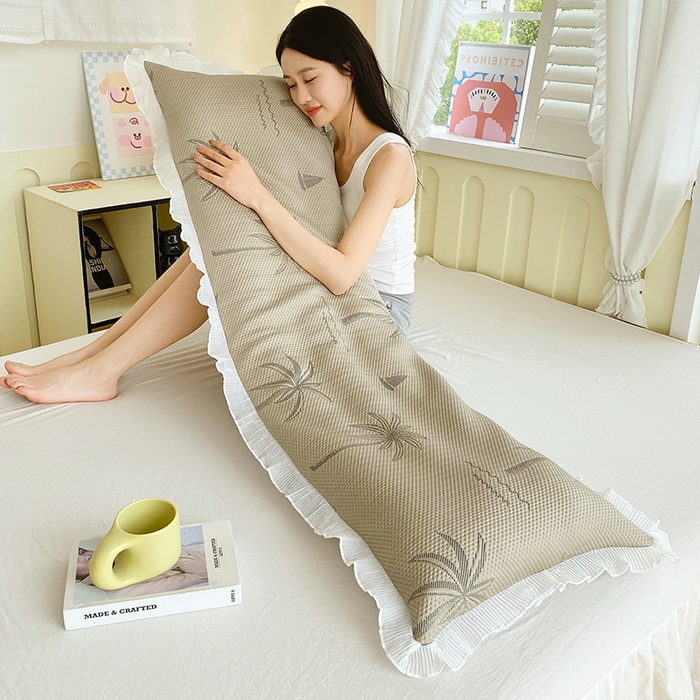 91家纺网 家纺一手货源 找家纺 雨彤家纺 2025新款冰豆豆蕾丝花边双人长枕套单品枕套枕套单件 一帆风顺-咖