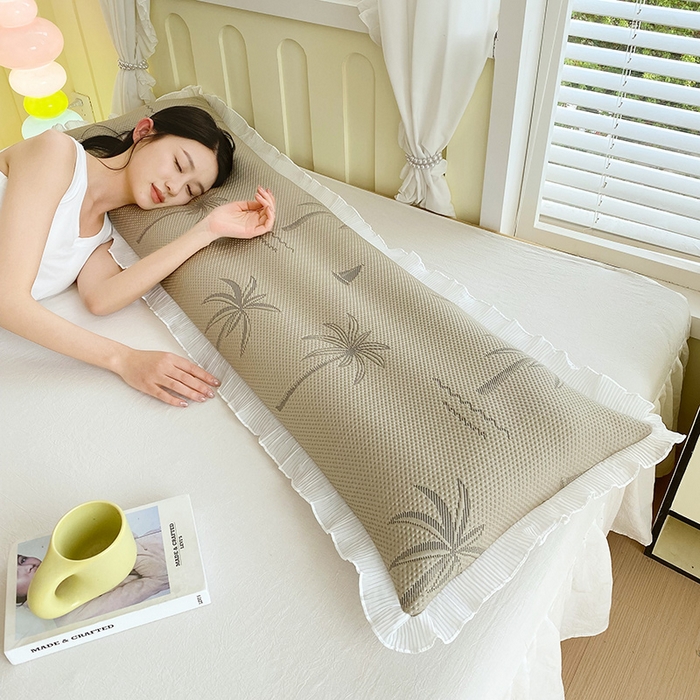 91家纺网 家纺一手货源 找家纺 雨彤家纺 2025新款冰豆豆蕾丝花边双人长枕套单品枕套枕套单件 一帆风顺-咖