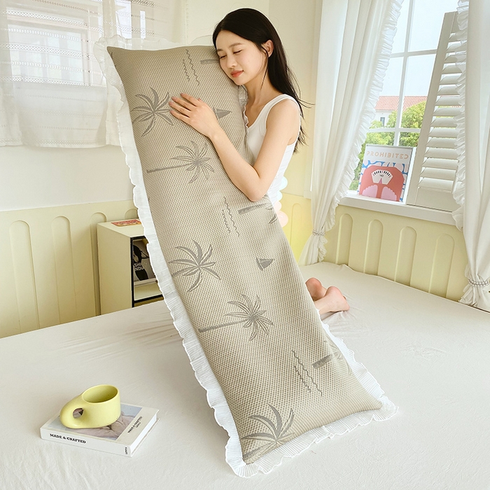 91家纺网 家纺一手货源 找家纺 雨彤家纺 2025新款冰豆豆蕾丝花边双人长枕套单品枕套枕套单件 一帆风顺-咖